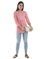 Load image into Gallery viewer, Seva Chikan Hand Embroidered Cotton Lucknowi Chikan Short Top