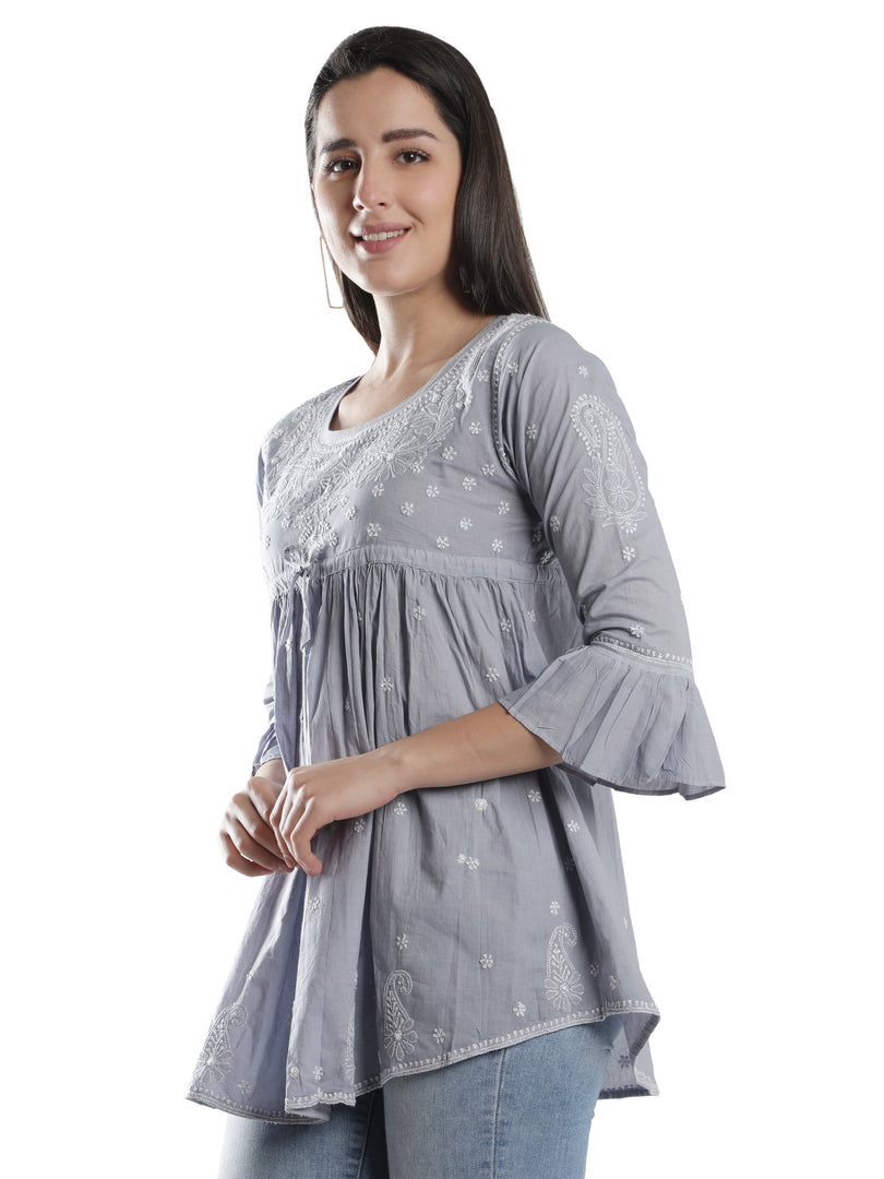 Seva Chikan Hand Embroidered Cotton Lucknowi Chikan Short Top