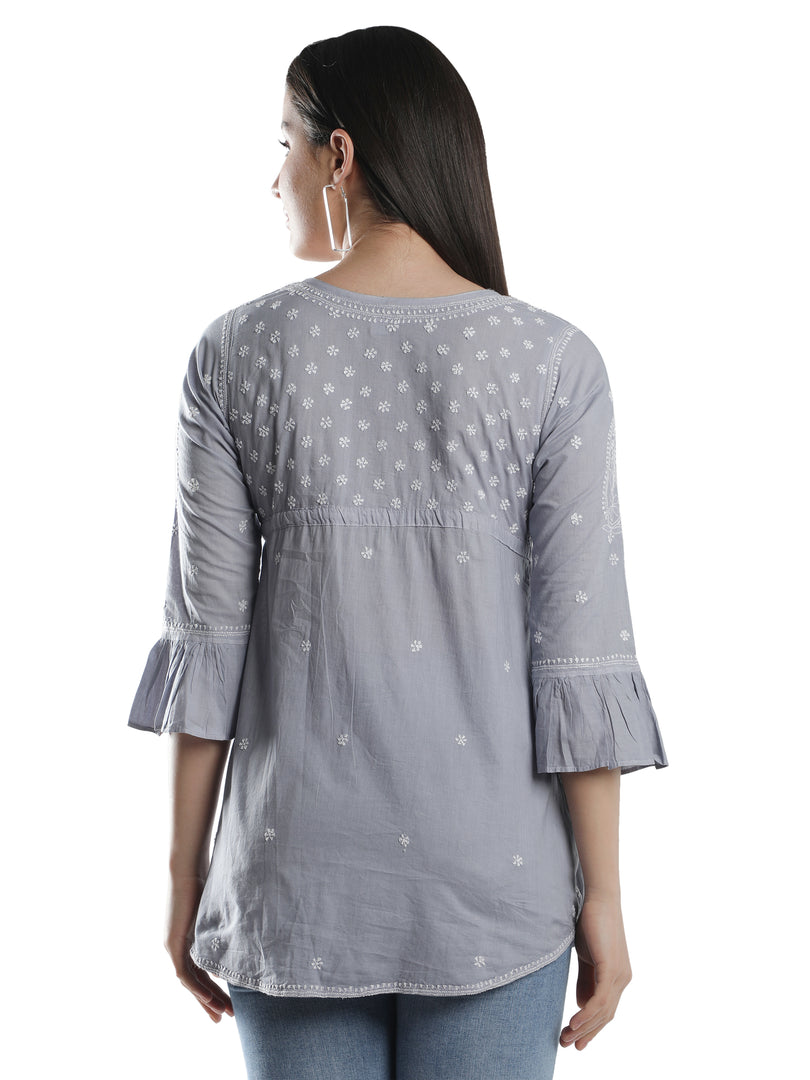 Seva Chikan Hand Embroidered Cotton Lucknowi Chikan Short Top