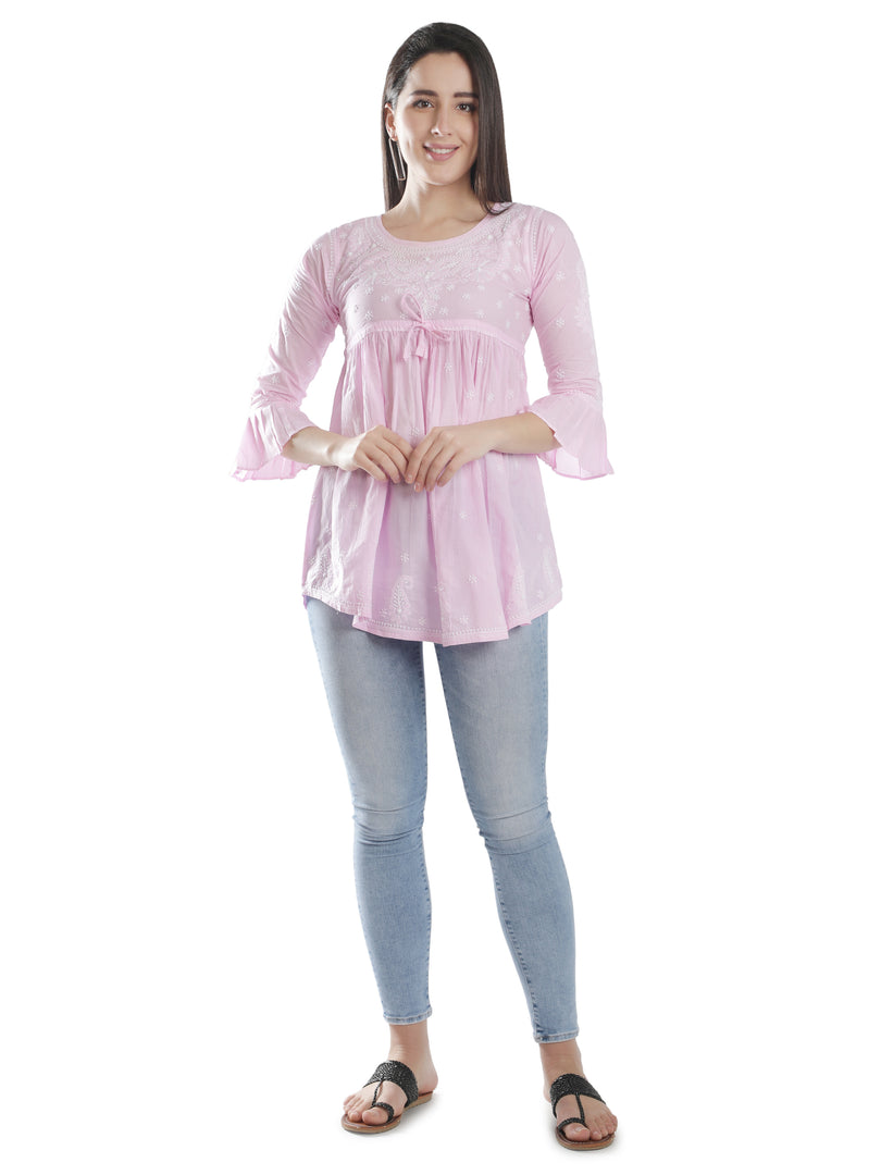 Seva Chikan Hand Embroidered Cotton Lucknowi Chikan Short Top