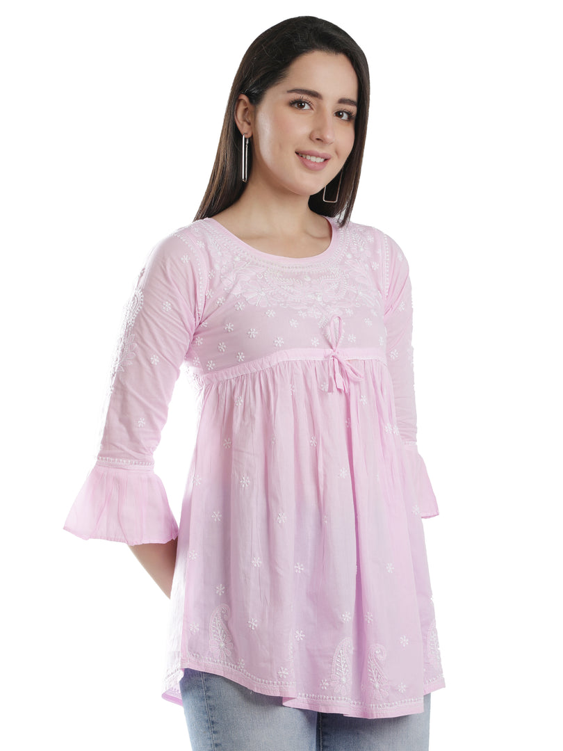 Seva Chikan Hand Embroidered Cotton Lucknowi Chikan Short Top