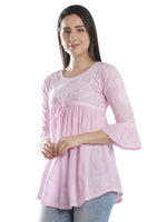 Load image into Gallery viewer, Seva Chikan Hand Embroidered Cotton Lucknowi Chikan Short Top
