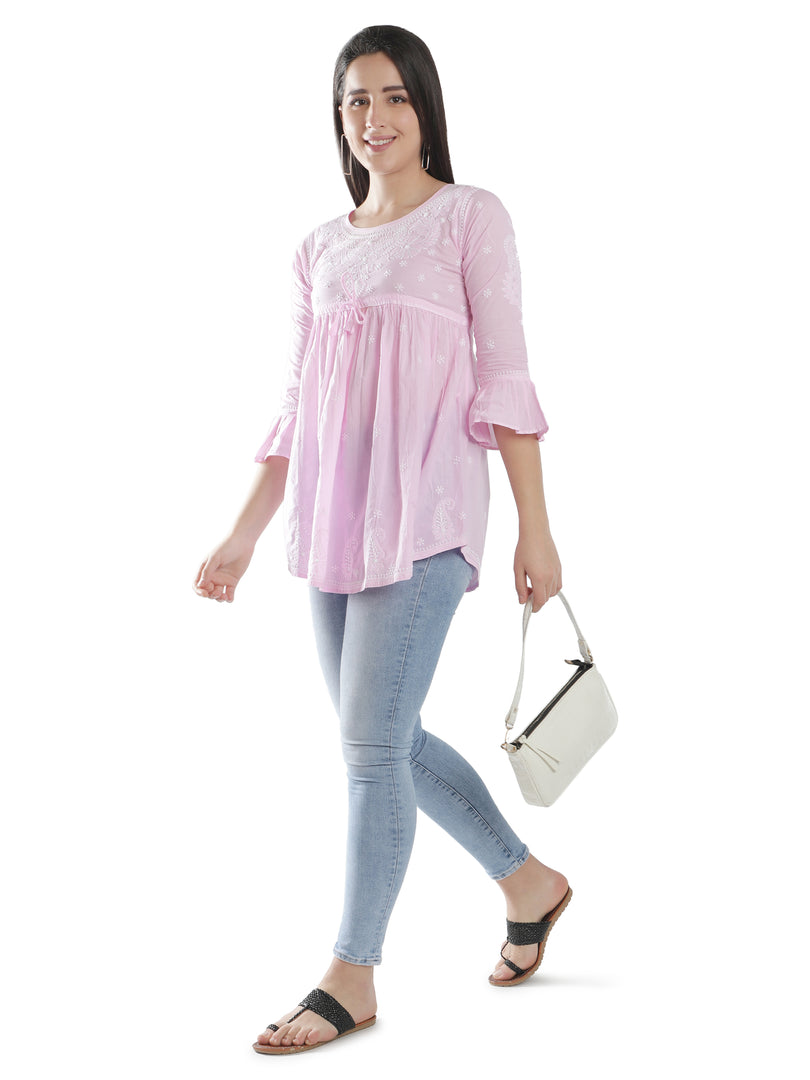 Seva Chikan Hand Embroidered Cotton Lucknowi Chikan Short Top