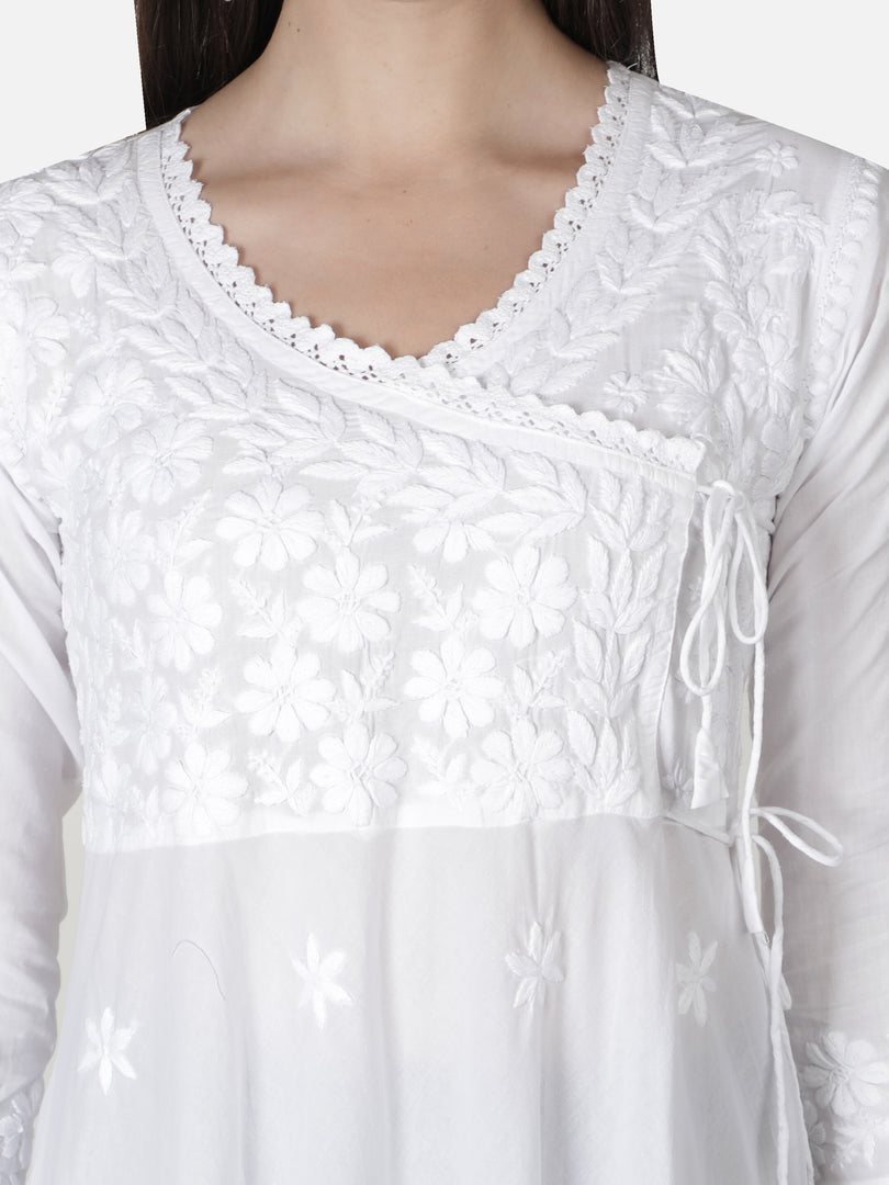 Seva Chikan Hand Embroidered White Cotton Lucknowi Chikankari Anarkali Gown-SCL4024