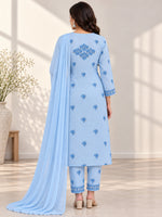Load image into Gallery viewer, Seva Chikan Hand Embroidere Blue Terivoil Cotton Lucknowi Chikankari Unstitched Suit Piece-SEV15022