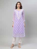 Load image into Gallery viewer, Seva Chikan Hand Embroidered Georgette Lucknowi Chikankari Kurta With Slip