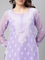 Load image into Gallery viewer, Seva Chikan Hand Embroidered Georgette Lucknowi Chikankari Kurta With Slip