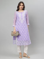 Load image into Gallery viewer, Seva Chikan Hand Embroidered Georgette Lucknowi Chikankari Kurta With Slip
