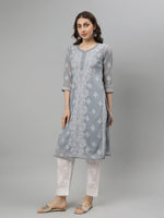 Load image into Gallery viewer, Seva Chikan Hand Embroidered Georgette Lucknowi Chikankari Kurta With Slip