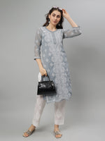 Load image into Gallery viewer, Seva Chikan Hand Embroidered Georgette Lucknowi Chikankari Kurta With Slip