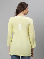Load image into Gallery viewer, Seva Chikan Hand Embroidered Lemon Rayon Lucknowi Chikan Top SCL9158