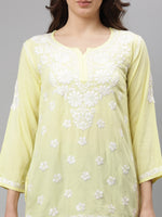 Load image into Gallery viewer, Seva Chikan Hand Embroidered Lemon Rayon Lucknowi Chikan Top SCL9158