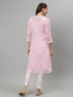 Load image into Gallery viewer, Seva Chikan Hand Embroidered Georgette Lucknowi Chikankari Kurta With Slip