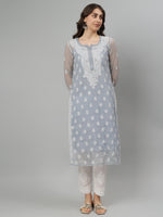 Load image into Gallery viewer, Seva Chikan Hand Embroidered Georgette Lucknowi Chikankari Kurta With Slip