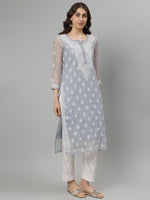 Load image into Gallery viewer, Seva Chikan Hand Embroidered Georgette Lucknowi Chikankari Kurta With Slip