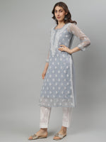Load image into Gallery viewer, Seva Chikan Hand Embroidered Georgette Lucknowi Chikankari Kurta With Slip