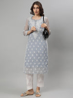 Load image into Gallery viewer, Seva Chikan Hand Embroidered Georgette Lucknowi Chikankari Kurta With Slip