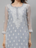 Load image into Gallery viewer, Seva Chikan Hand Embroidered Georgette Lucknowi Chikankari Kurta With Slip