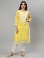 Load image into Gallery viewer, Seva Chikan Hand Embroidered Georgette Lucknowi Chikankari Kurta With Slip