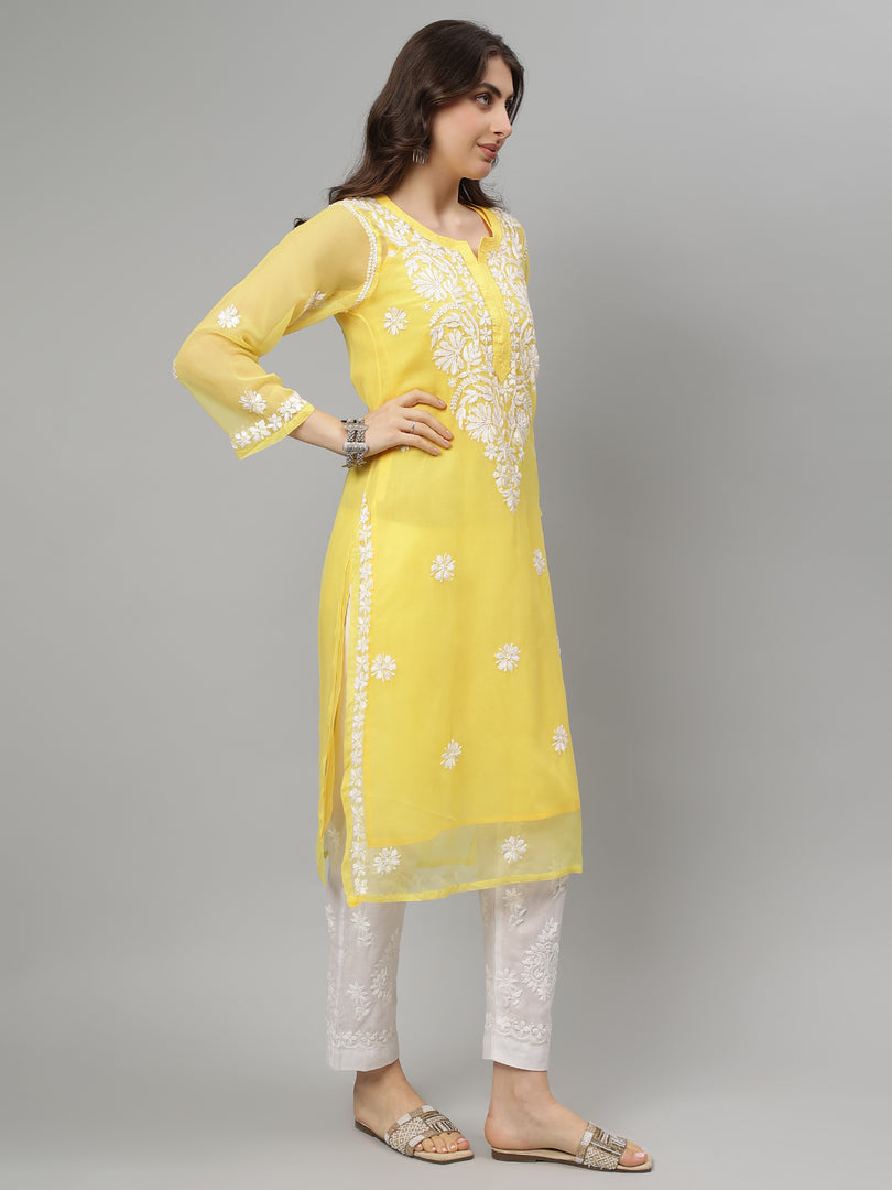 Seva Chikan Hand Embroidered Georgette Lucknowi Chikankari Kurta With Slip