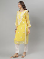 Load image into Gallery viewer, Seva Chikan Hand Embroidered Georgette Lucknowi Chikankari Kurta With Slip