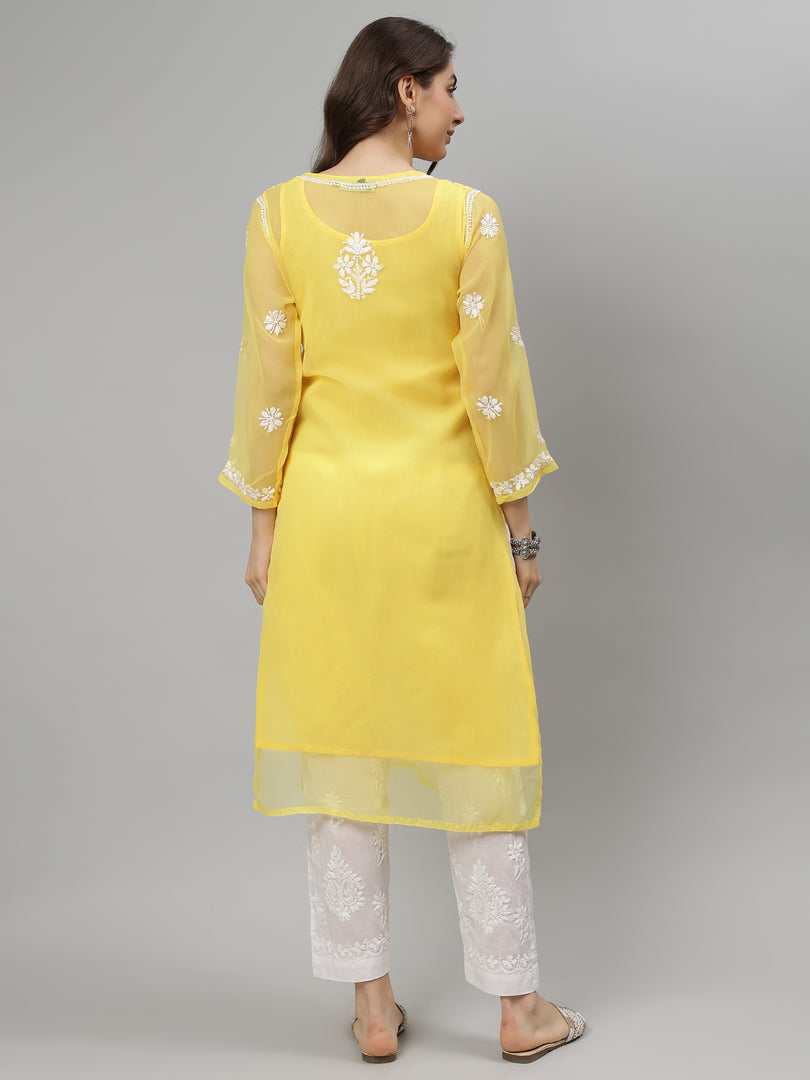 Seva Chikan Hand Embroidered Georgette Lucknowi Chikankari Kurta With Slip
