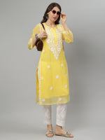 Load image into Gallery viewer, Seva Chikan Hand Embroidered Georgette Lucknowi Chikankari Kurta With Slip