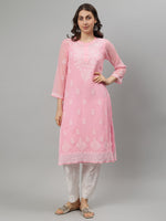 Load image into Gallery viewer, Seva Chikan Hand Embroidered Georgette Lucknowi Chikankari Kurta With Slip