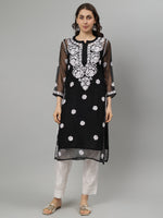 Load image into Gallery viewer, Seva Chikan Hand Embroidered Georgette Lucknowi Chikankari Kurta With Slip