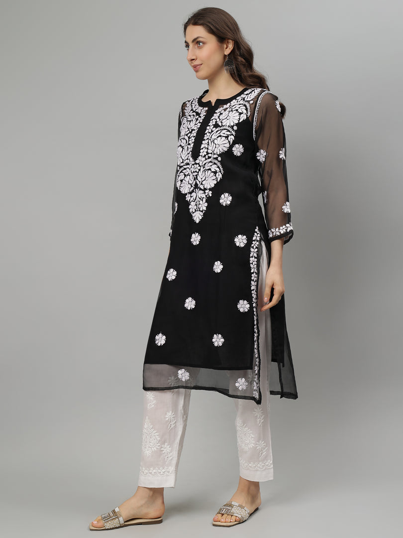 Seva Chikan Hand Embroidered Georgette Lucknowi Chikankari Kurta With Slip