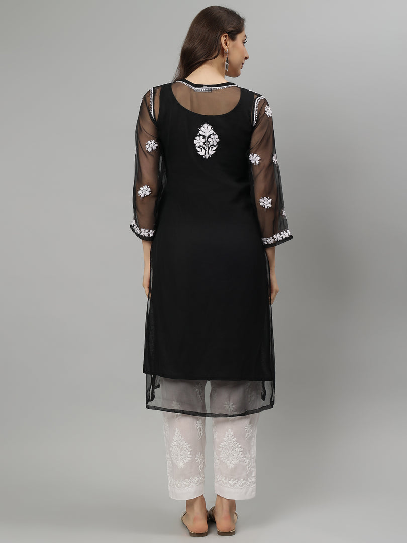 Seva Chikan Hand Embroidered Georgette Lucknowi Chikankari Kurta With Slip