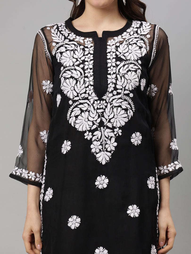 Seva Chikan Hand Embroidered Georgette Lucknowi Chikankari Kurta With Slip