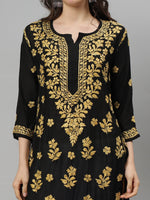 Load image into Gallery viewer, Seva Chikan Embroidered Black Chanderi Lucknowi Chikankari Kurta SCL4704