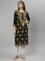 Load image into Gallery viewer, Seva Chikan Embroidered Black p Beige Chanderi Lucknowi Chikankari Kurta SCL4704