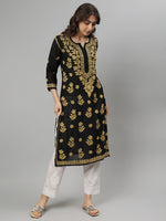Load image into Gallery viewer, Seva Chikan Embroidered Black p Beige Chanderi Lucknowi Chikankari Kurta SCL4704