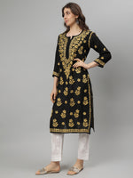 Load image into Gallery viewer, Seva Chikan Embroidered Black Chanderi Lucknowi Chikankari Kurta SCL4704