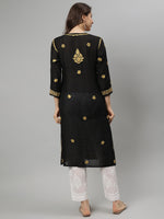Load image into Gallery viewer, Seva Chikan Embroidered Black Chanderi Lucknowi Chikankari Kurta SCL4704