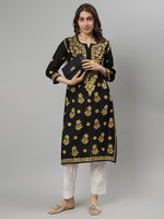 Load image into Gallery viewer, Seva Chikan Embroidered Black p Beige Chanderi Lucknowi Chikankari Kurta SCL4704