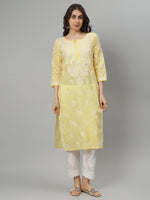 Load image into Gallery viewer, Seva Chikan Hand Embroidered Terivoil Cotton Lucknowi Chikankari Kurta