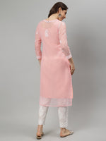 Load image into Gallery viewer, Seva Chikan Hand Embroidered Georgette Lucknowi Chikankari Kurta With Slip