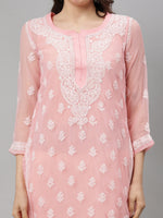 Load image into Gallery viewer, Seva Chikan Hand Embroidered Georgette Lucknowi Chikankari Kurta With Slip