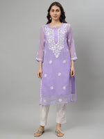 Load image into Gallery viewer, Seva Chikan Hand Embroidered Georgette Lucknowi Chikankari Kurta With Slip