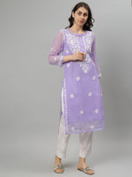 Load image into Gallery viewer, Seva Chikan Hand Embroidered Georgette Lucknowi Chikankari Kurta With Slip