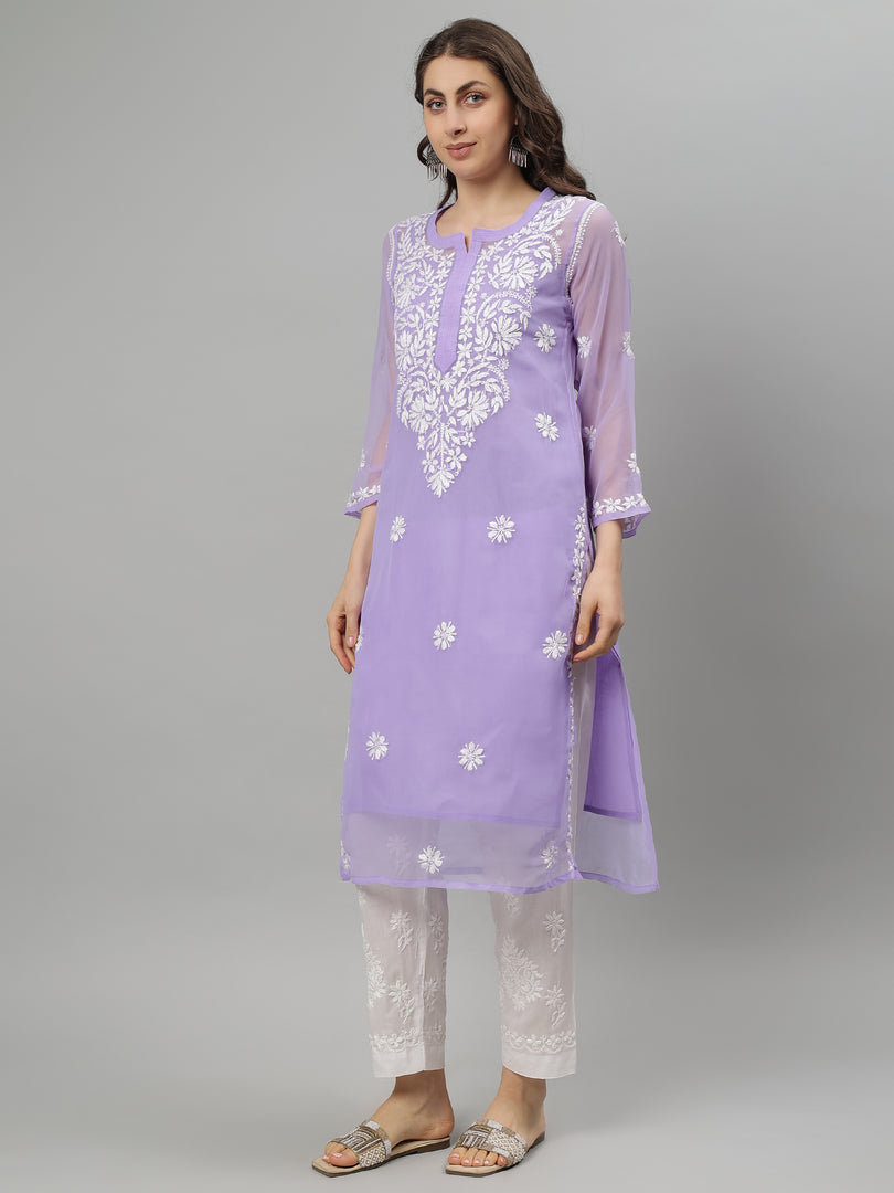 Seva Chikan Hand Embroidered Georgette Lucknowi Chikankari Kurta With Slip