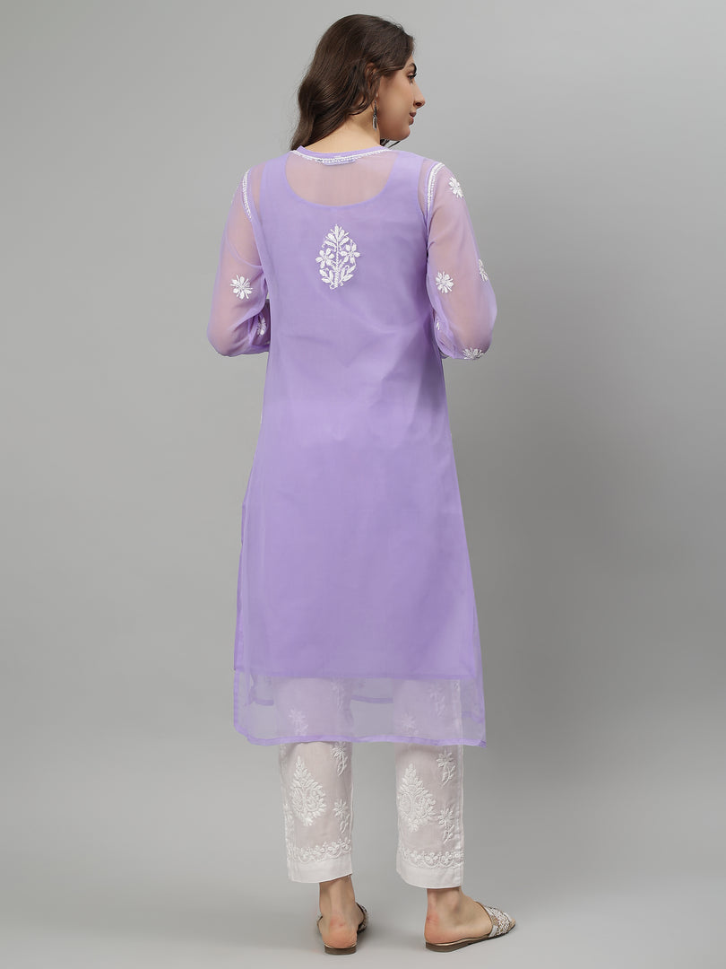Seva Chikan Hand Embroidered Georgette Lucknowi Chikankari Kurta With Slip