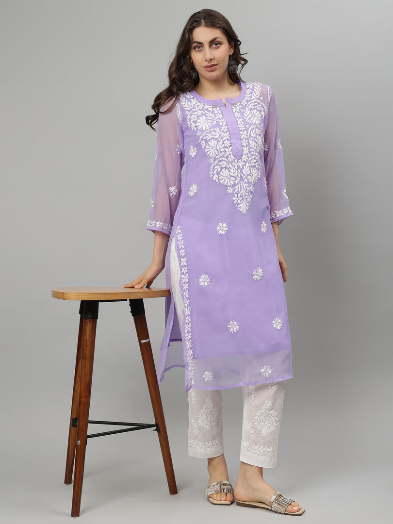 Seva Chikan Hand Embroidered Georgette Lucknowi Chikankari Kurta With Slip