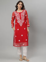 Load image into Gallery viewer, Seva Chikan Hand Embroidered Georgette Lucknowi Chikankari Kurta With Slip