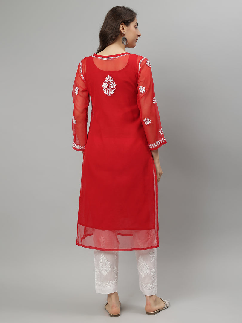 Seva Chikan Hand Embroidered Georgette Lucknowi Chikankari Kurta With Slip