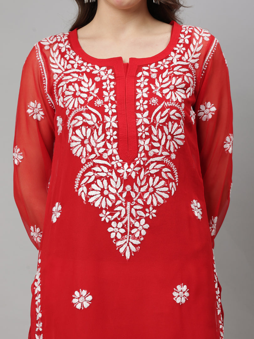 Seva Chikan Hand Embroidered Georgette Lucknowi Chikankari Kurta With Slip