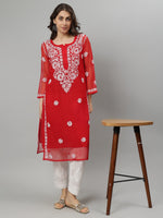 Load image into Gallery viewer, Seva Chikan Hand Embroidered Georgette Lucknowi Chikankari Kurta With Slip